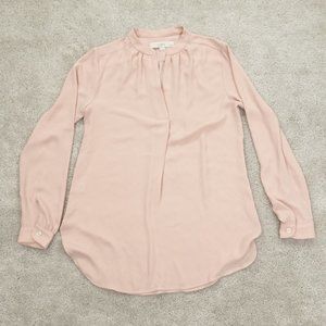 LOFT Petites Top Womens XXSP Pink Long Sleeve V-Neck Pleated Chiffon Boho